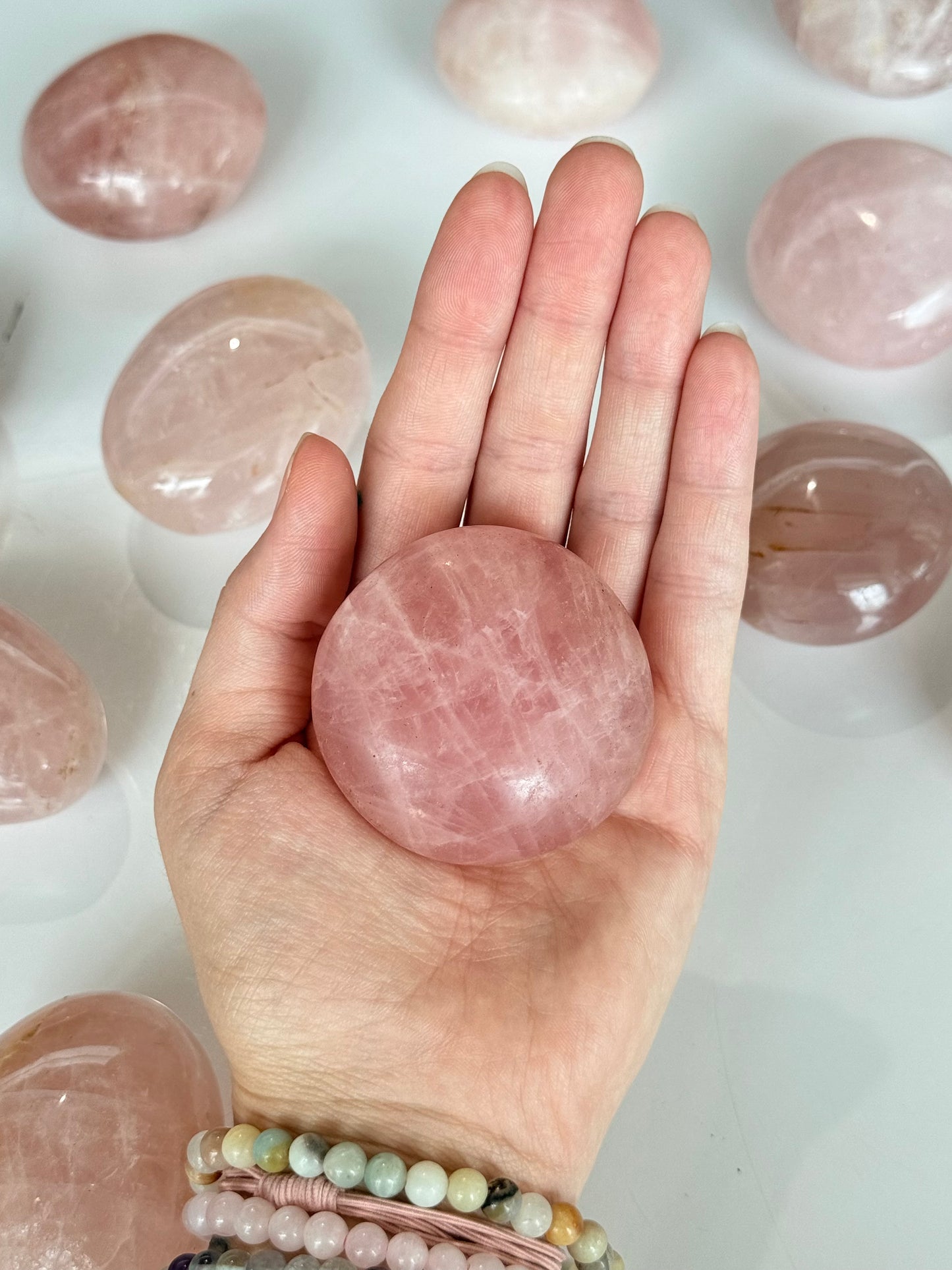 Rose Quartz Palm Stone | Palm Stone de Cuarzo Rosado ( Med )
