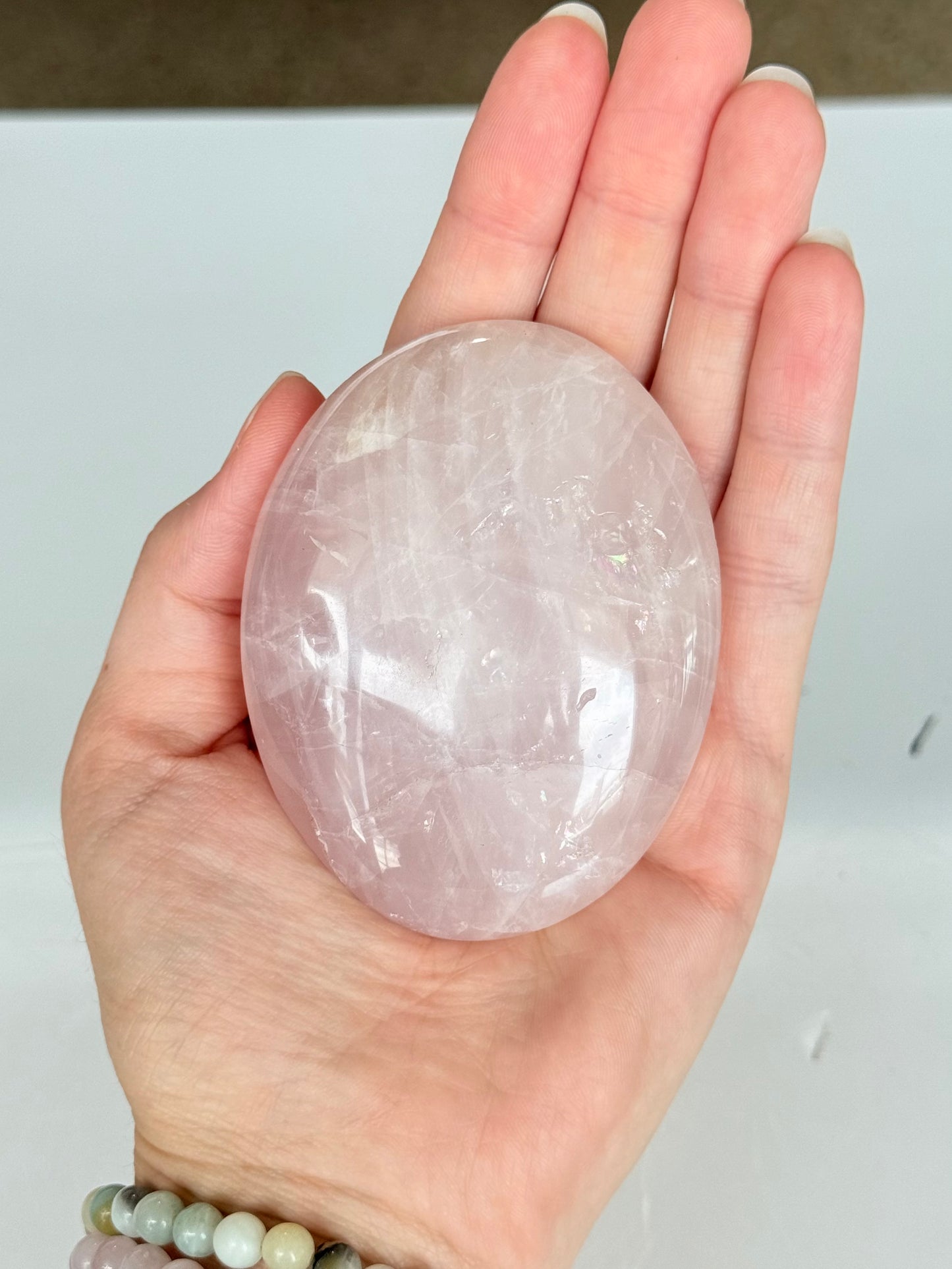 Rose Quartz Palm Stone | Palm Stone de Cuarzo Rosado ( LARGE )