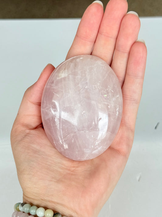Rose Quartz Palm Stone | Palm Stone de Cuarzo Rosado ( LARGE )