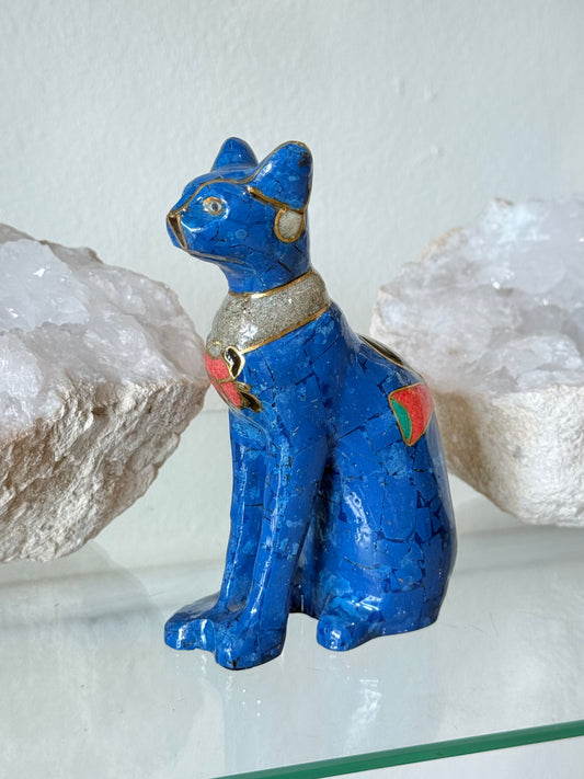 Bastet Statue in Natural Stone Marquetry | Estatua de Bastet en Marquetería de Piedras Naturales