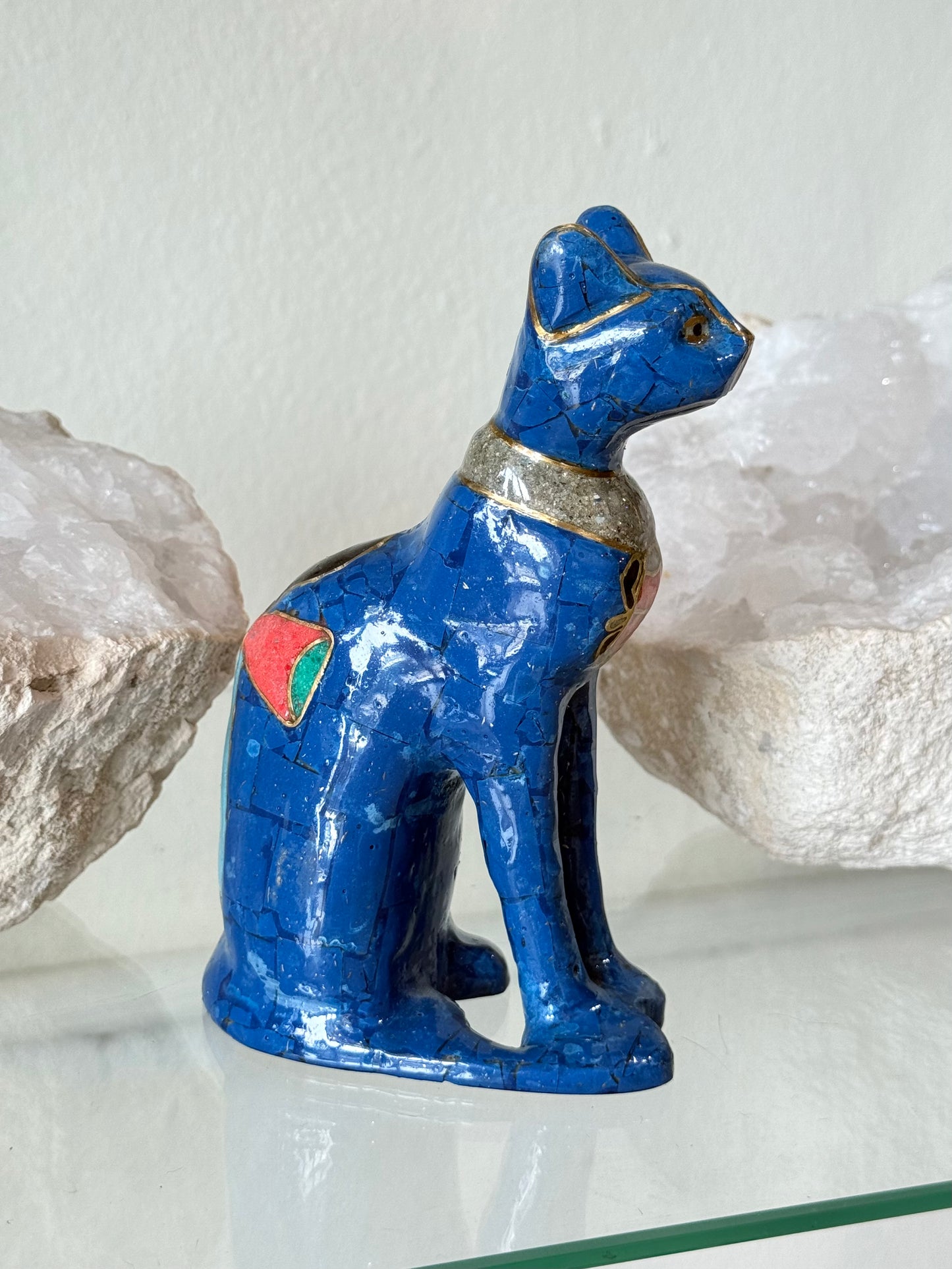 Bastet Statue in Natural Stone Marquetry | Estatua de Bastet en Marquetería de Piedras Naturales