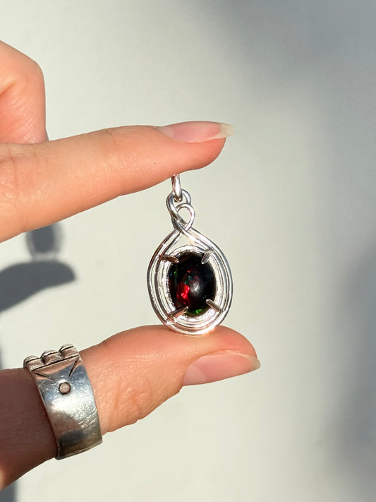 Black Treated Opal Pendant - Sterling Silver Setting