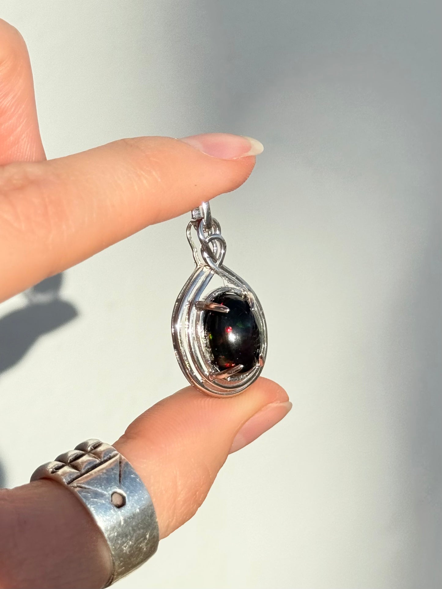 Black Treated Opal Pendant - Sterling Silver Setting