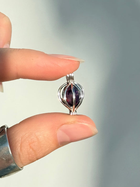 Black Treated Opal Pendant - Sterling Silver Cage Setting