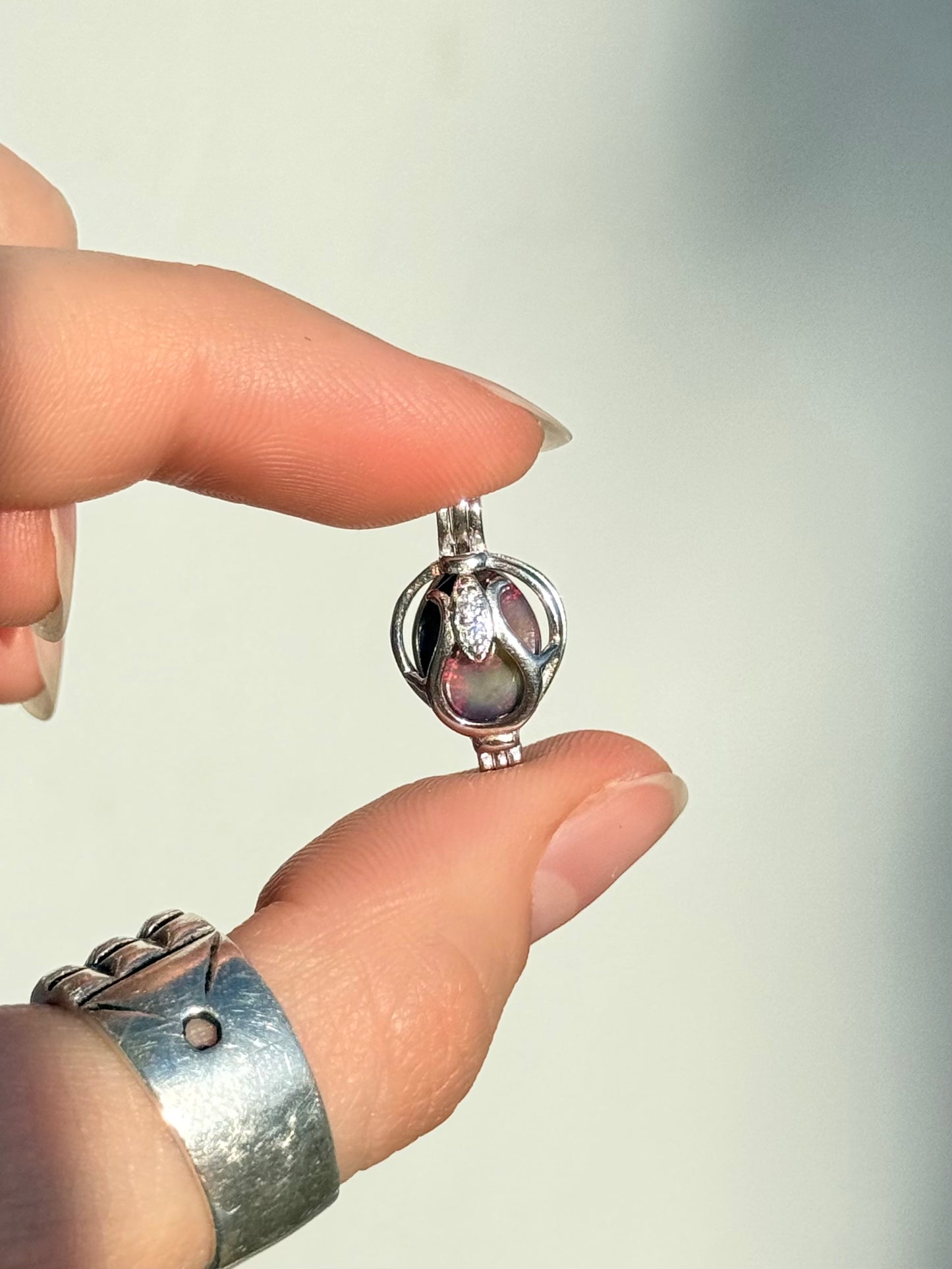 Black Treated Opal Pendant - Sterling Silver Cage Setting