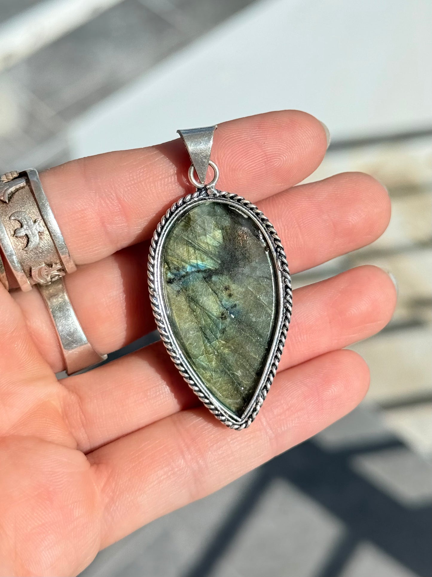 Labradorite Pendant  ( Indian Silver )