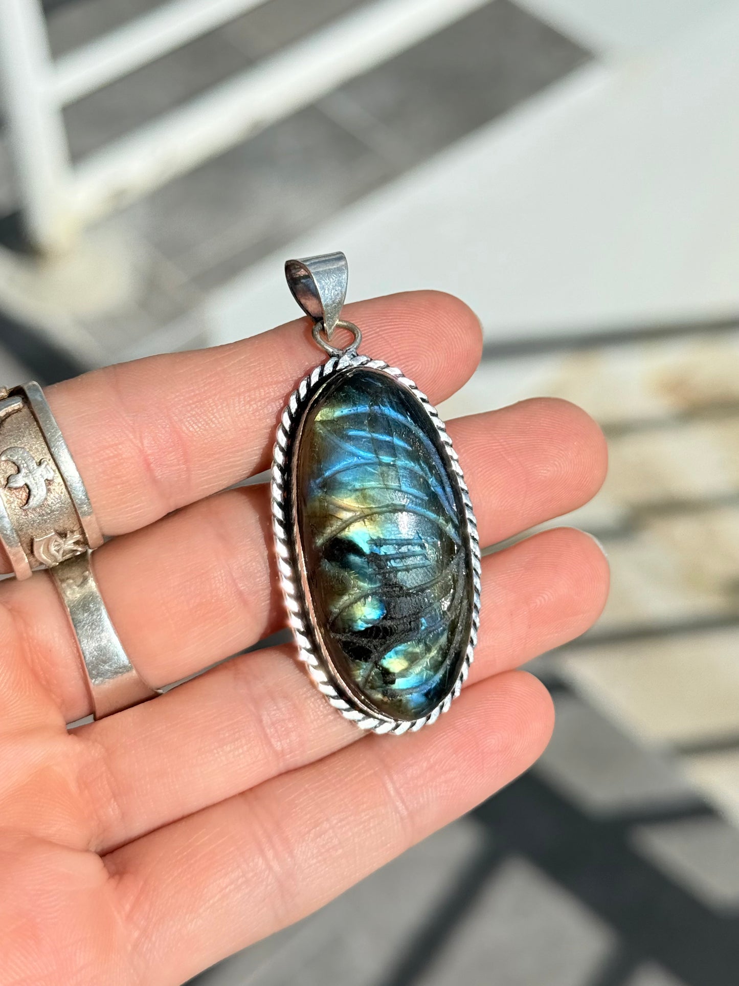Labradorite Pendant  ( Indian Silver )