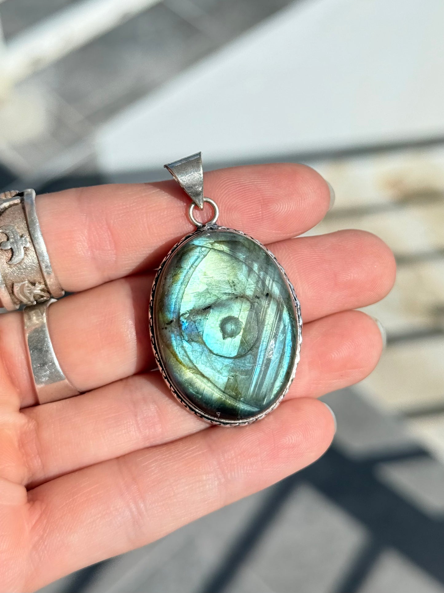 Labradorite Pendant  ( Indian Silver )
