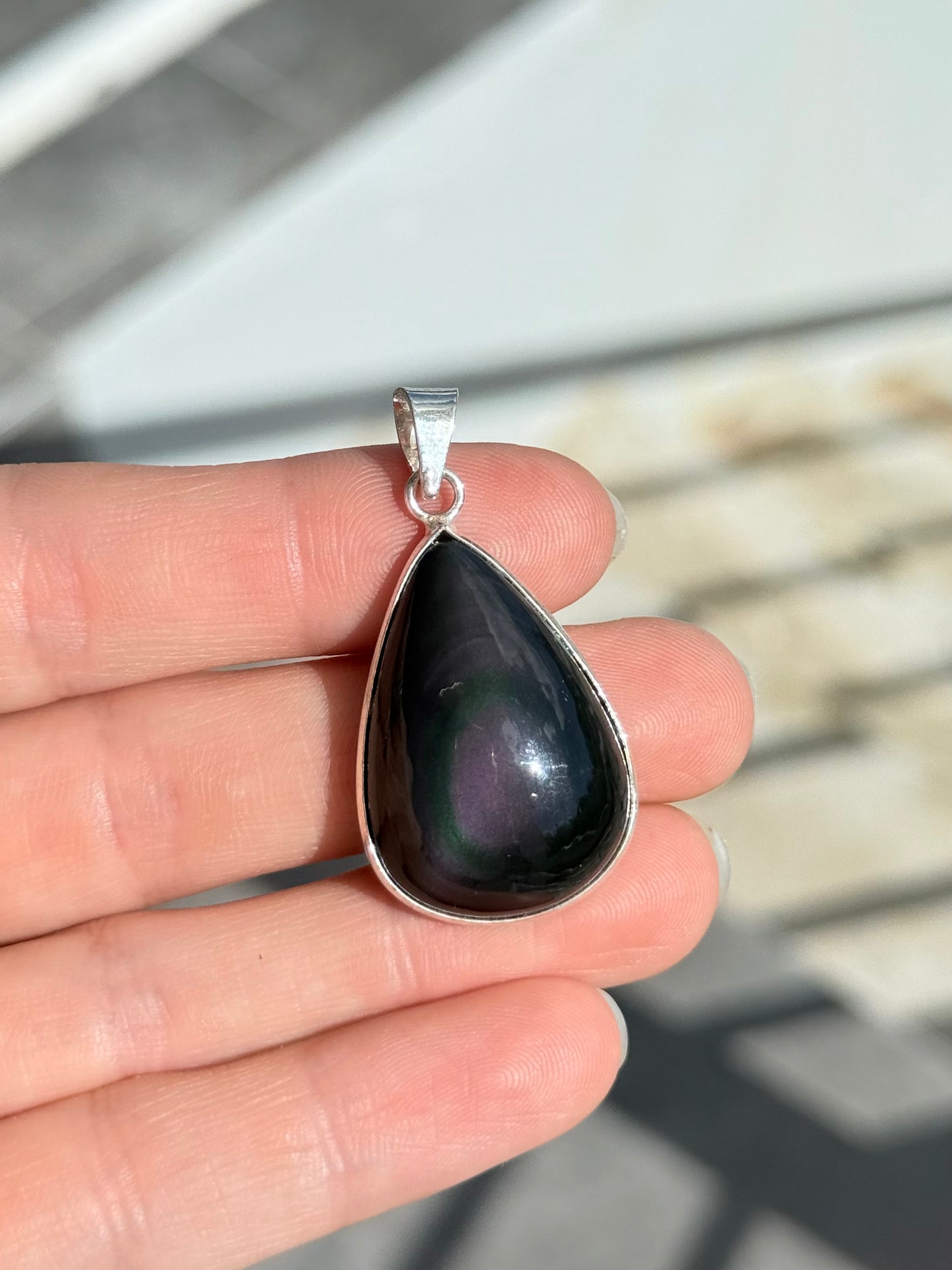 Rainbow Obsidian Pendant ( Indian Silver )