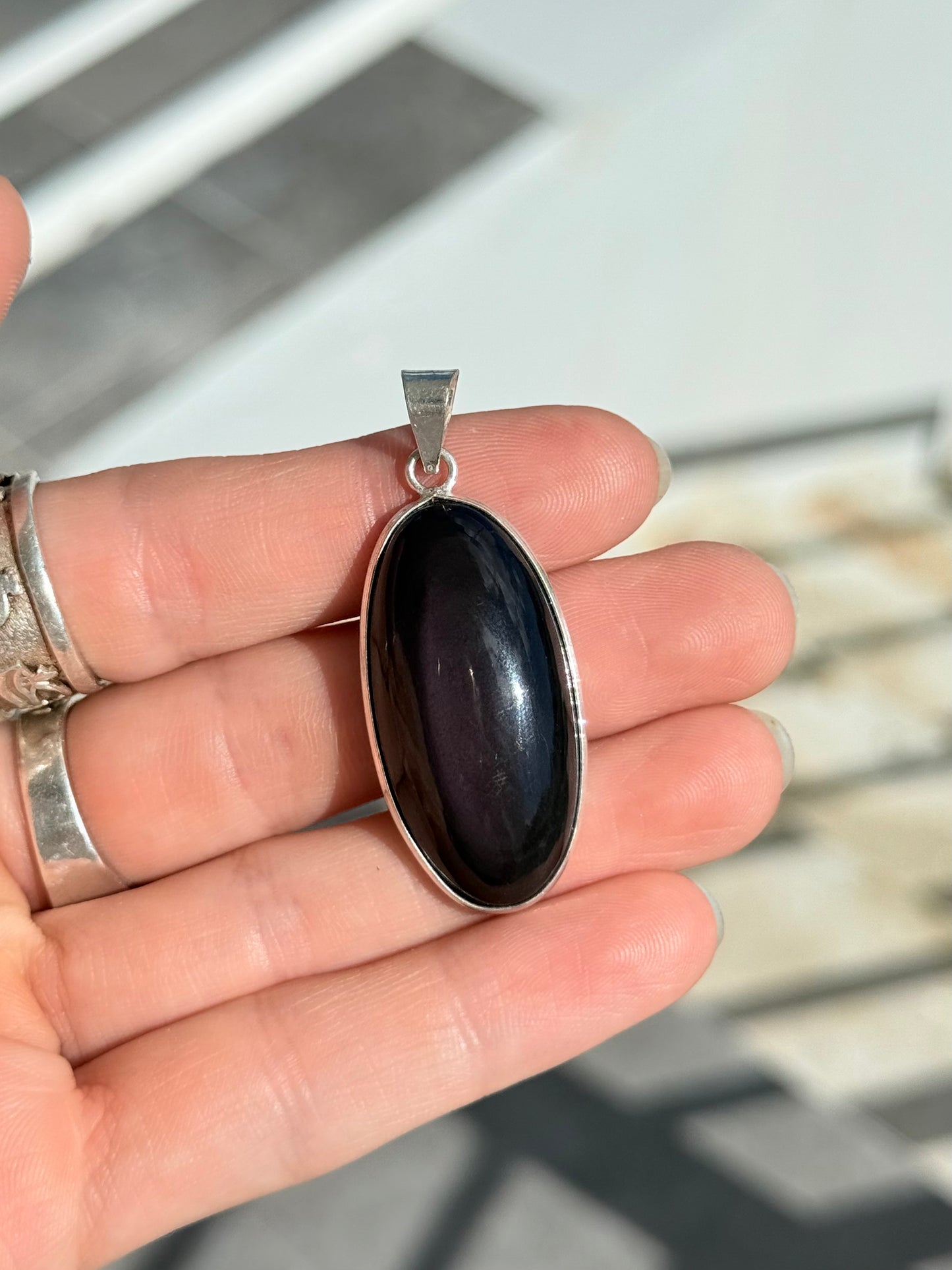 Rainbow Obsidian Pendant ( Indian Silver )