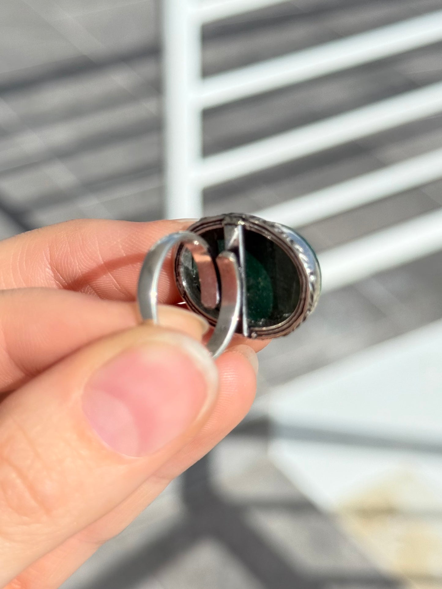 Malachite Ring ( Indian Silver ) Adjustable to size
