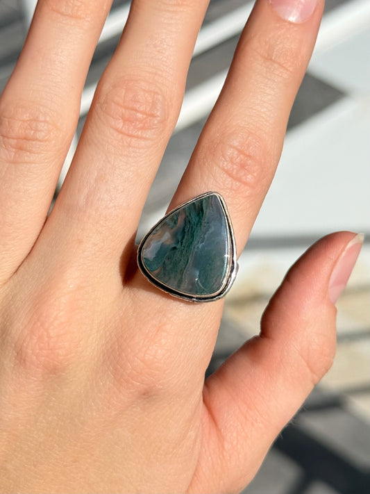 Moss Agate ( Indian Silver ) Adjustable to size