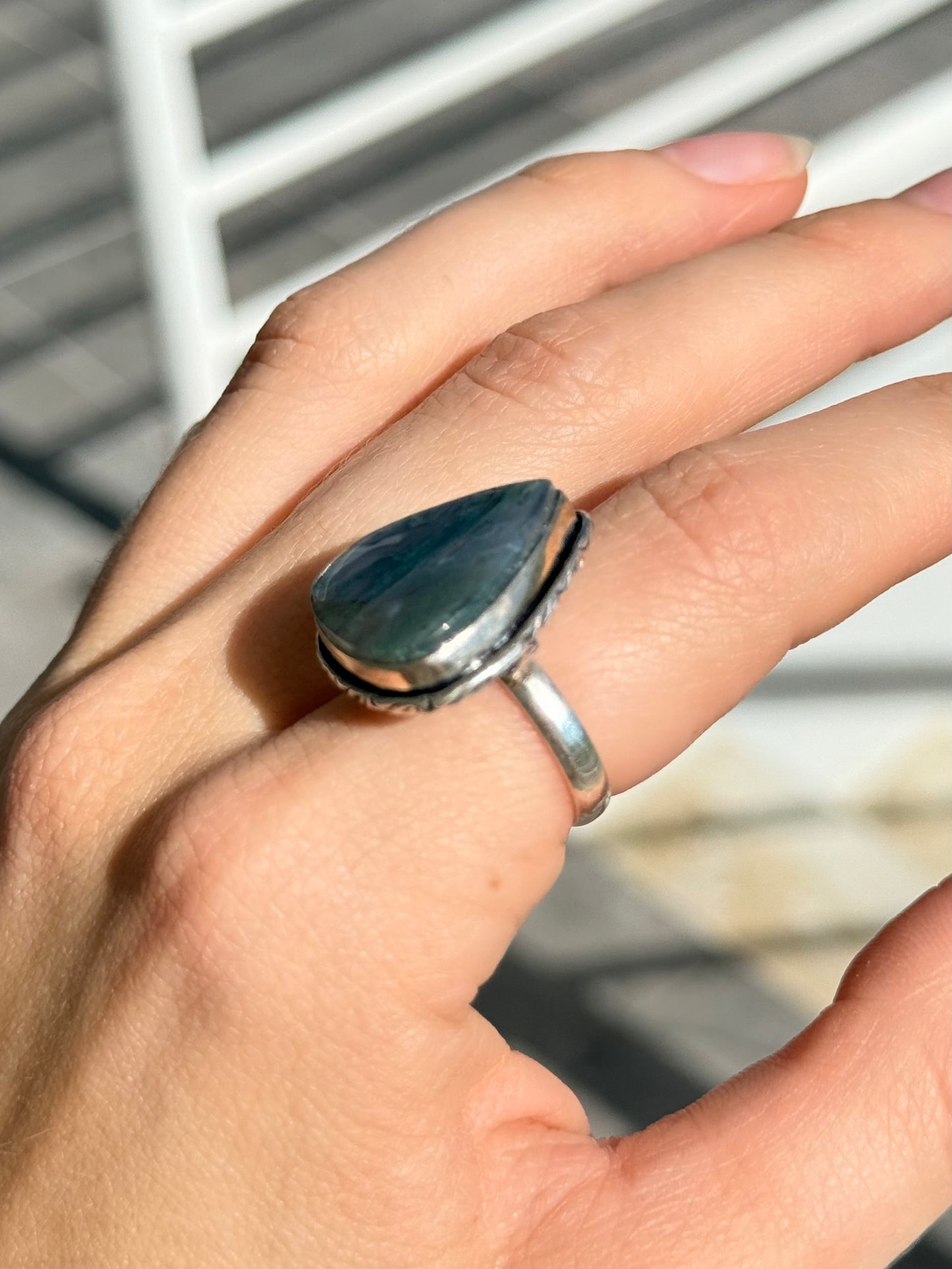 Moss Agate ( Indian Silver ) Adjustable to size