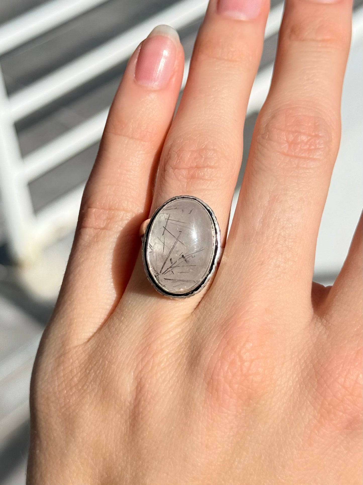 Tourmalinated Quartz Ring ( Indian Silver ) Adjustable to size