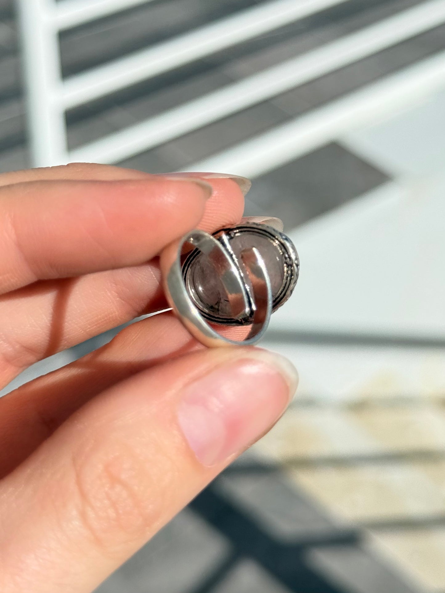 Tourmalinated Quartz Ring ( Indian Silver ) Adjustable to size