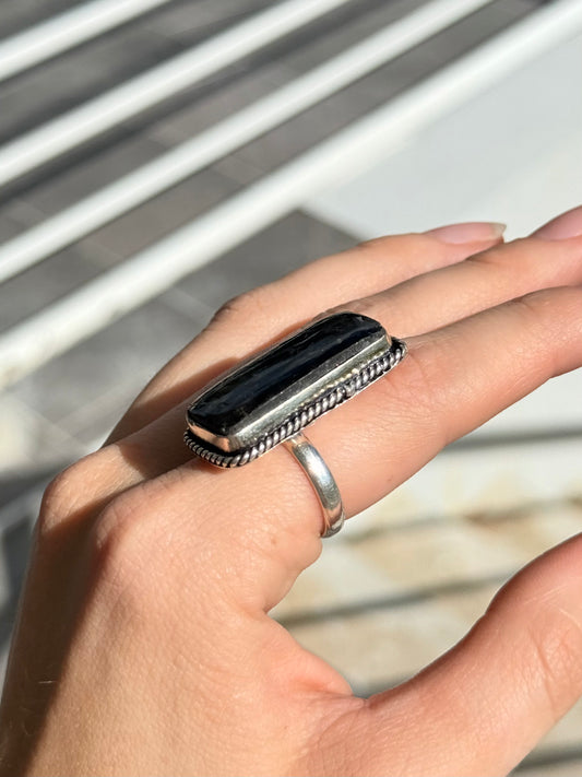 Low Grade Nuummite Ring ( Indian Silver ) Adjustable to size