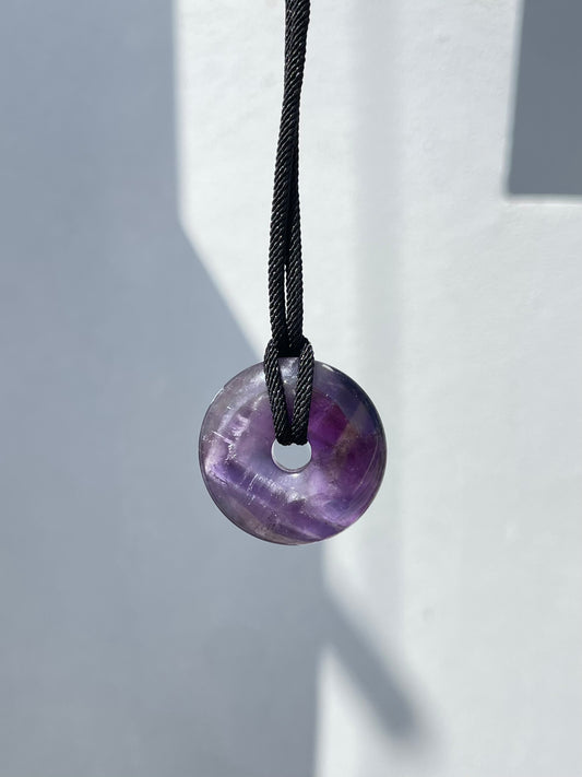Purple Fluorite Pi Disc Necklace