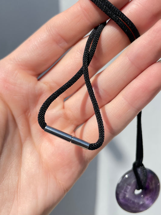 Purple Fluorite Pi Disc Necklace