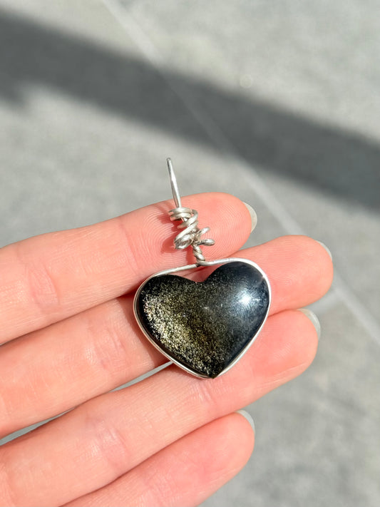 Sheen Obsidian Heart Pendant ( Silver 925 Wire )