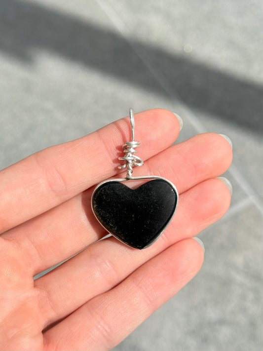 Sheen Obsidian Heart Pendant ( Silver 925 Wire )