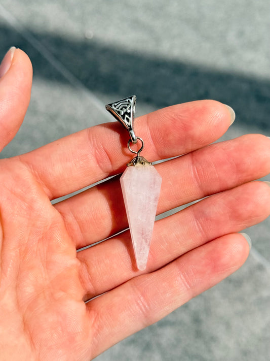 Point Rose Quartz Pendant