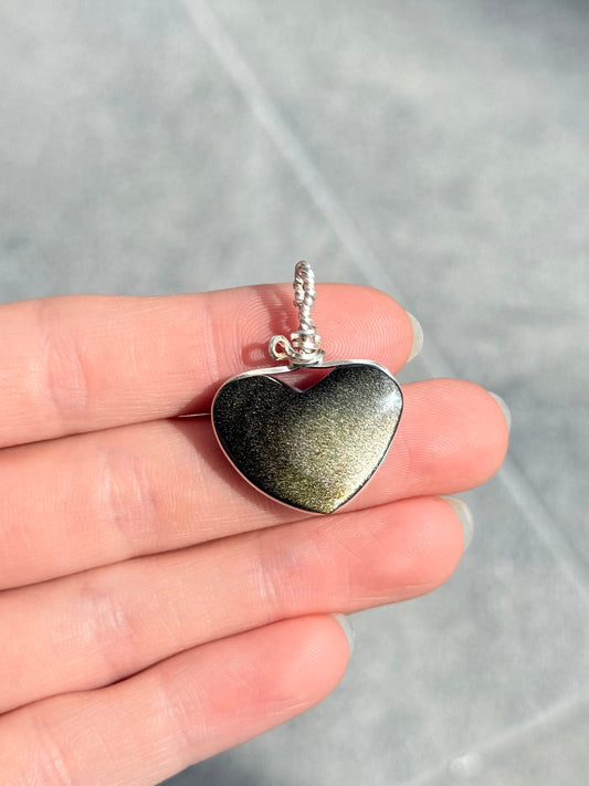 Sheen Obsidian Heart Pendant ( Silver 925 Wire )