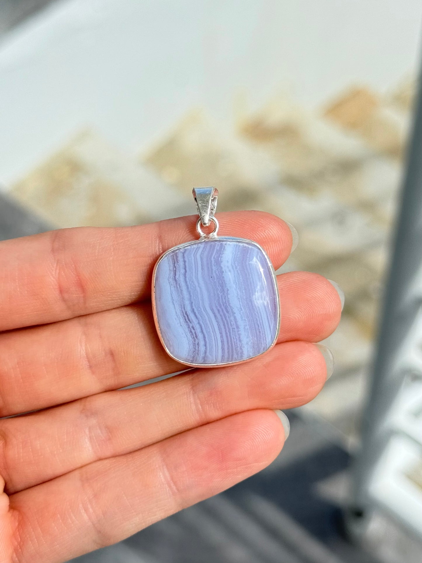 Blue Lace Agate Pendant ( Indian Silver )