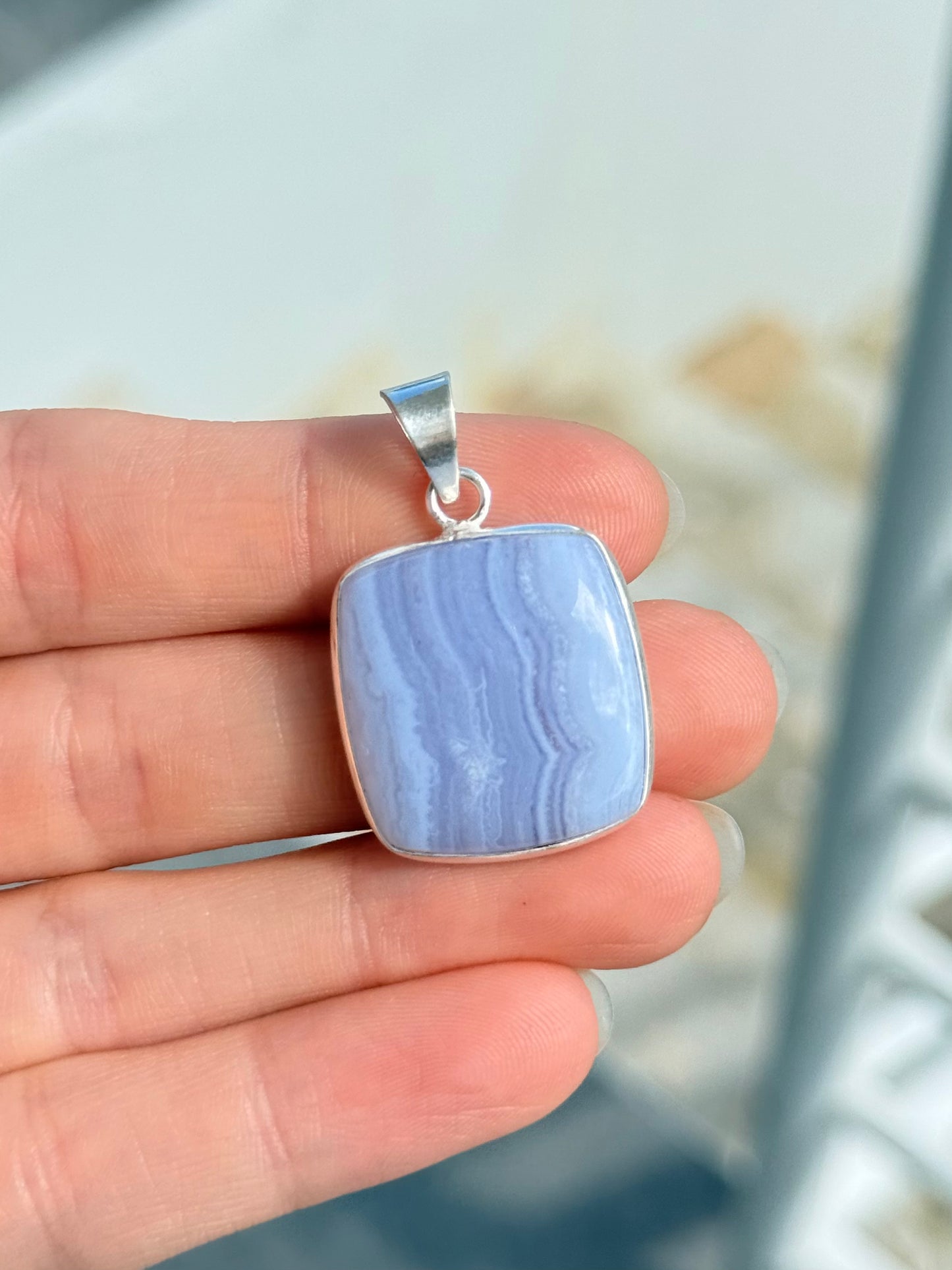 Blue Lace Agate Pendant ( Indian Silver )