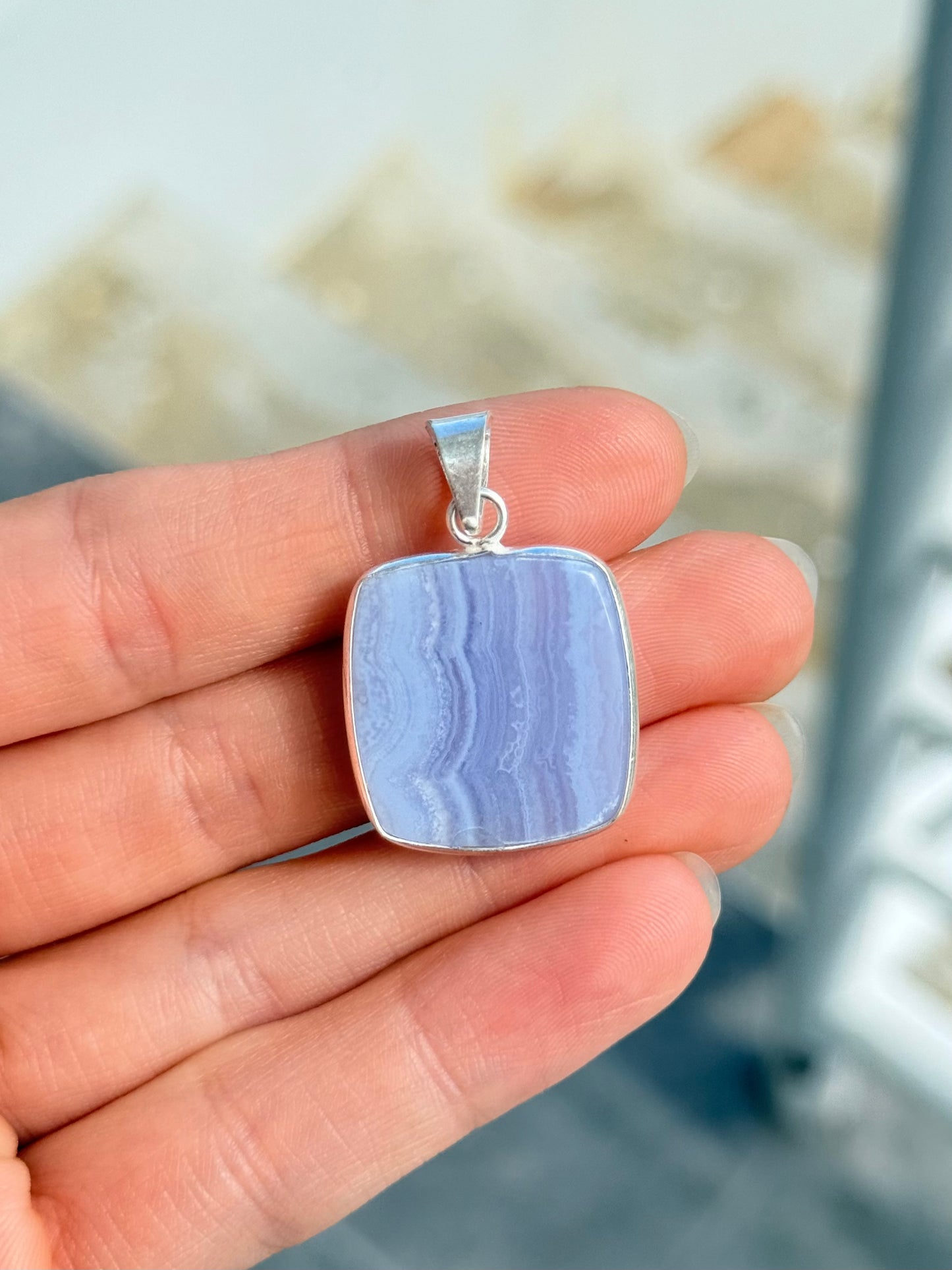 Blue Lace Agate Pendant ( Indian Silver )