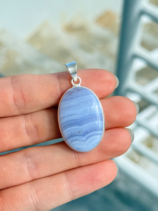 Blue Lace Agate Pendant ( Indian Silver )