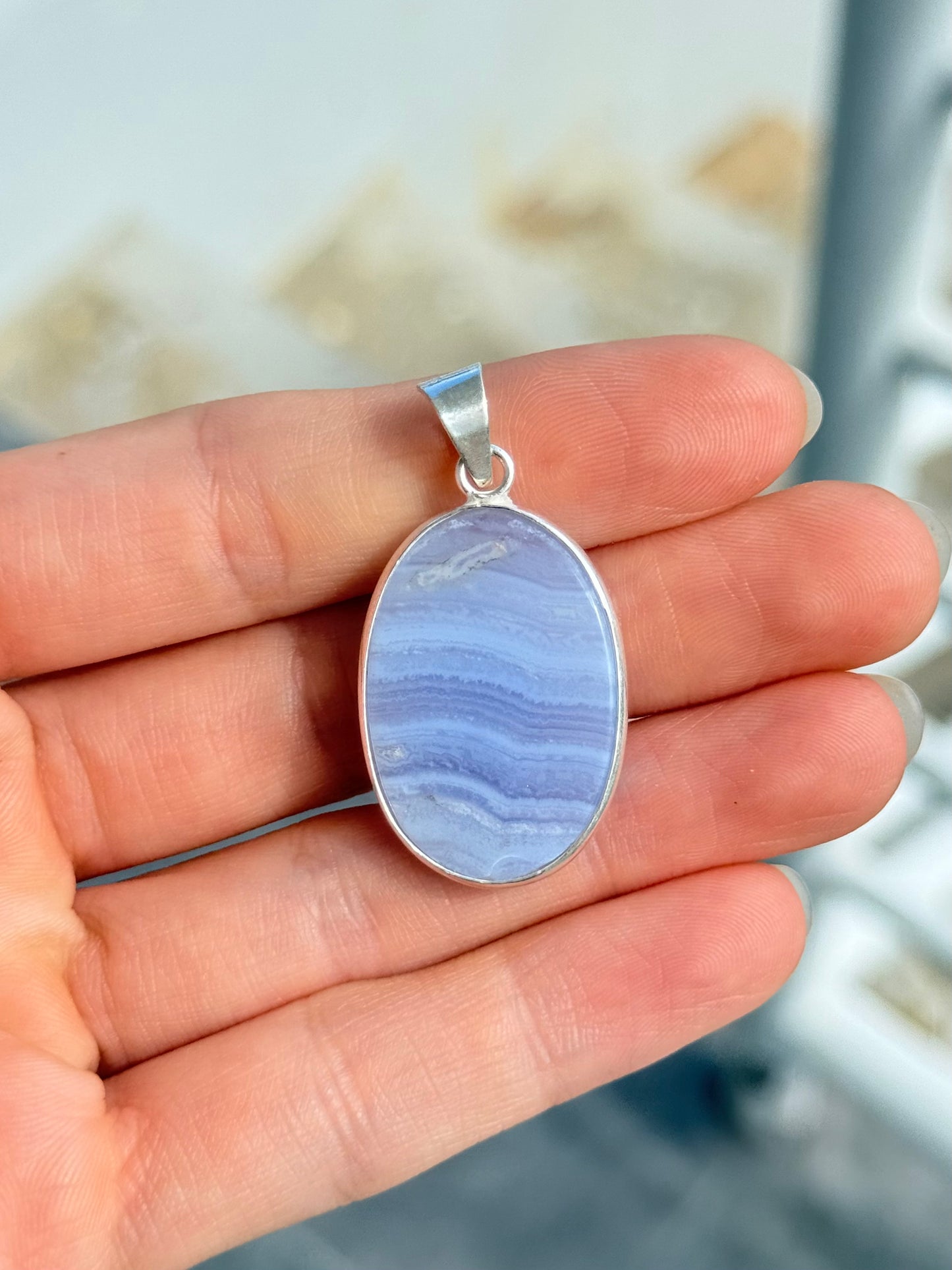 Blue Lace Agate Pendant ( Indian Silver )