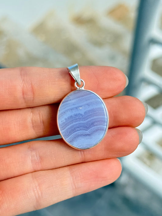 Blue Lace Agate Pendant ( Indian Silver )