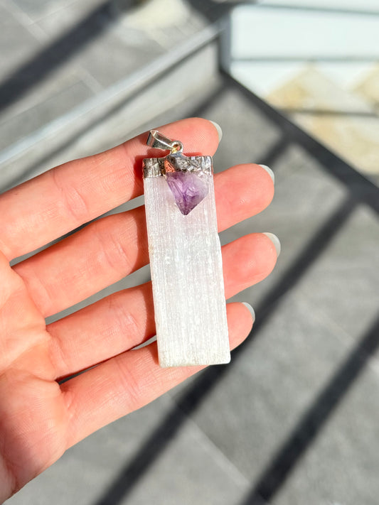 Selenite and Amethyst Pendant