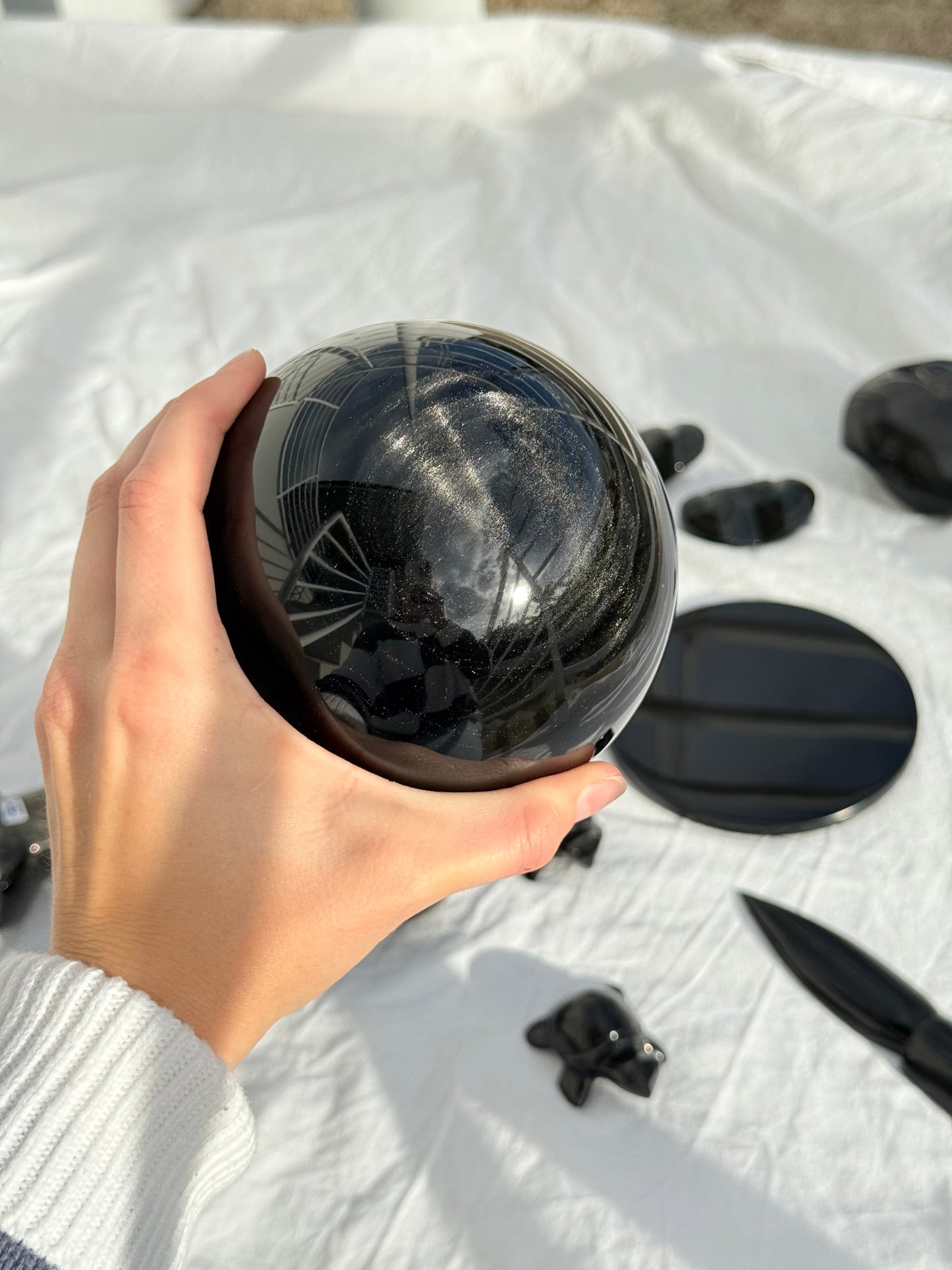 Silver sheen Obsidian Sphere