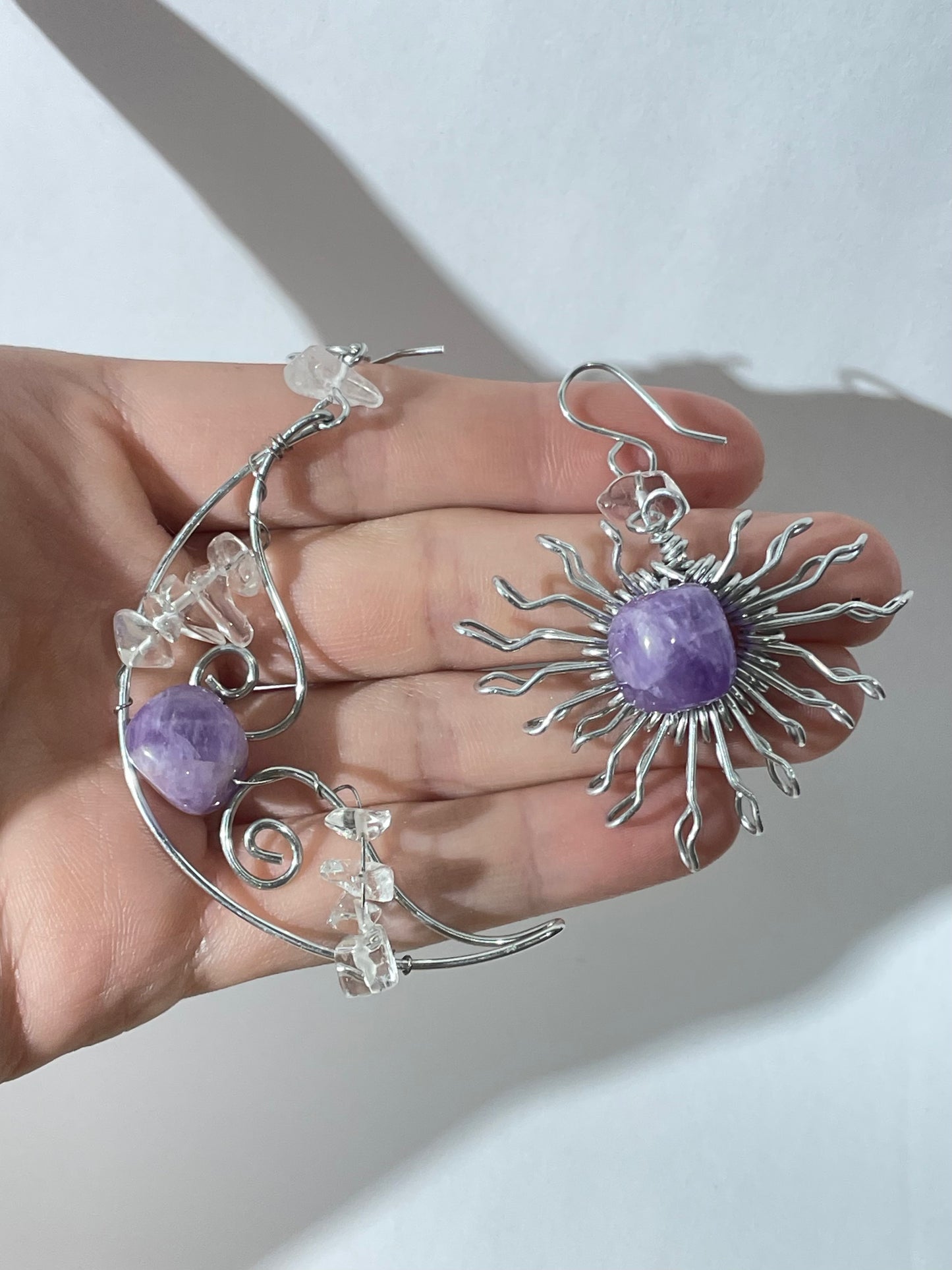 Amethyst Sun and Moon Earrings ( Stainless Steel )