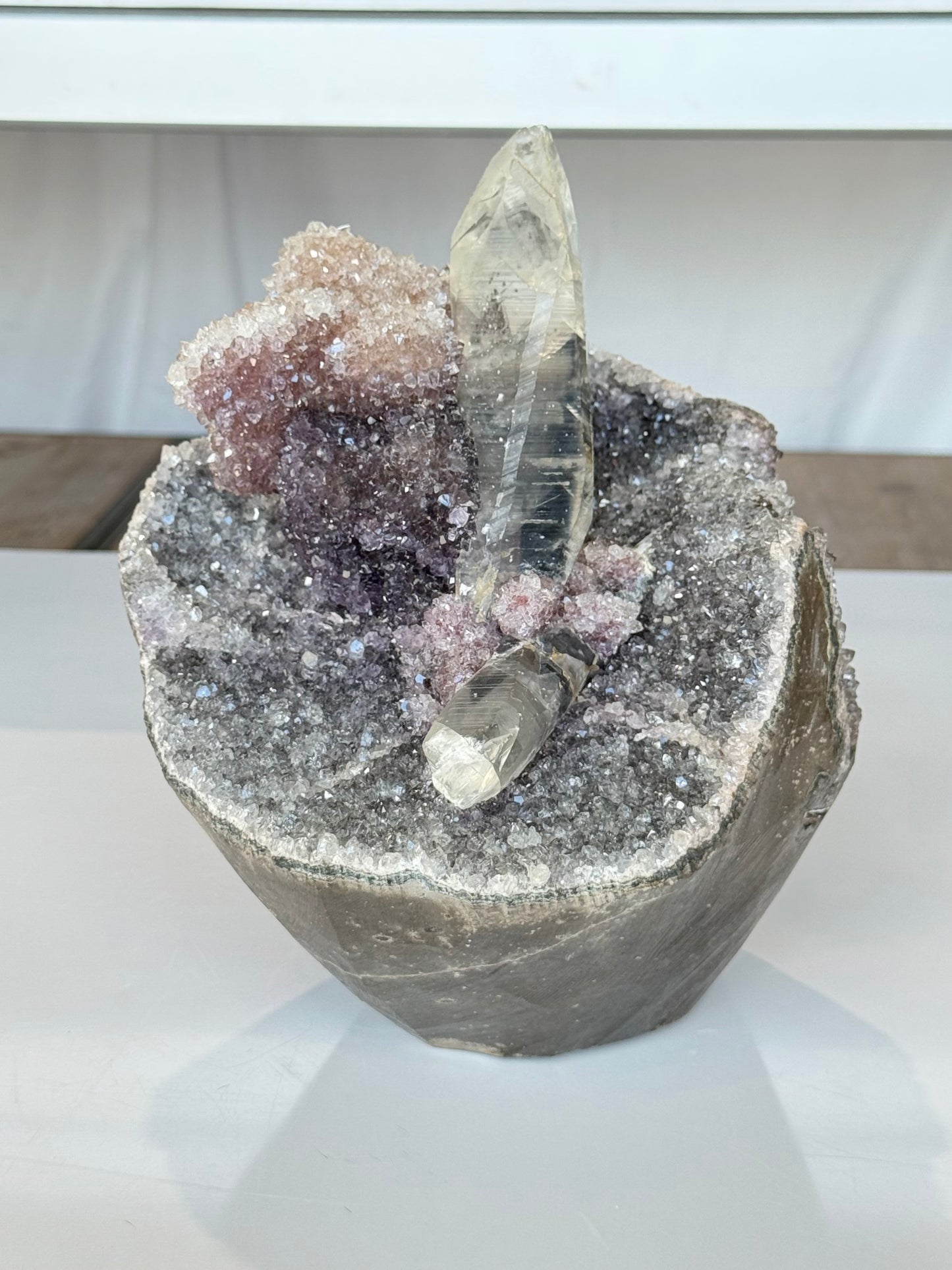 Green, purple pink, Black Amethyst with Lemurian Phantom Quartz Inoculations