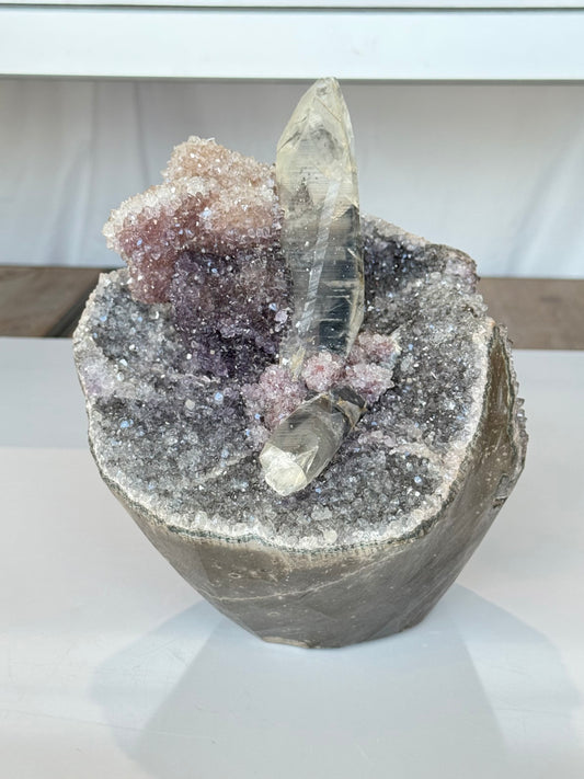 Green, purple pink, Black Amethyst with Lemurian Phantom Quartz Inoculations