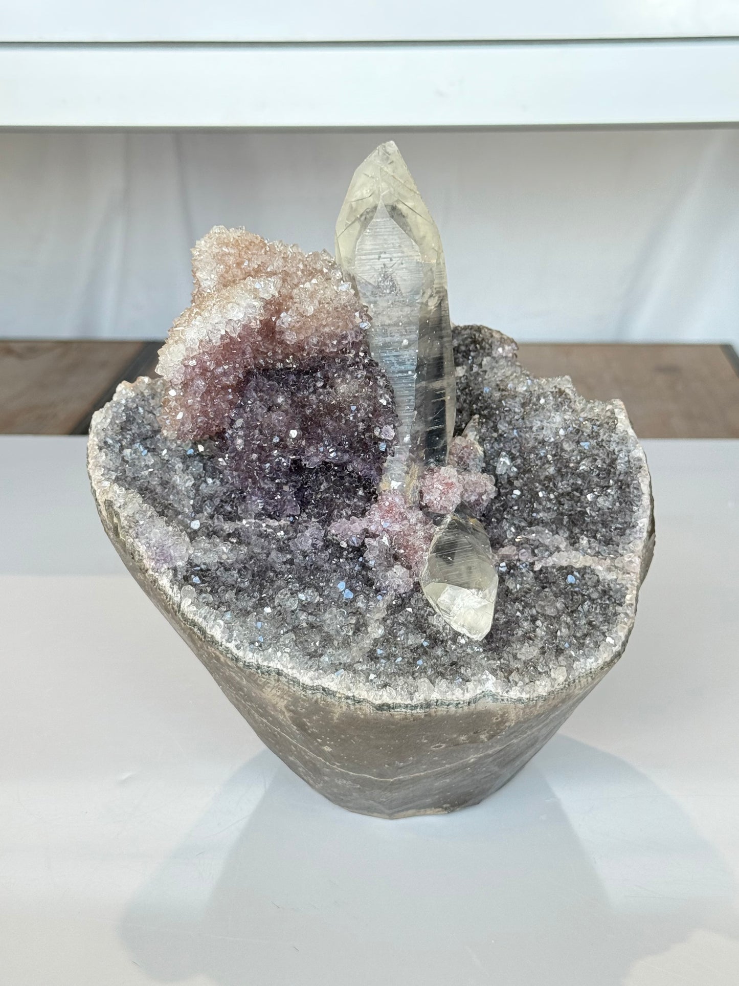 Green, purple pink, Black Amethyst with Lemurian Phantom Quartz Inoculations