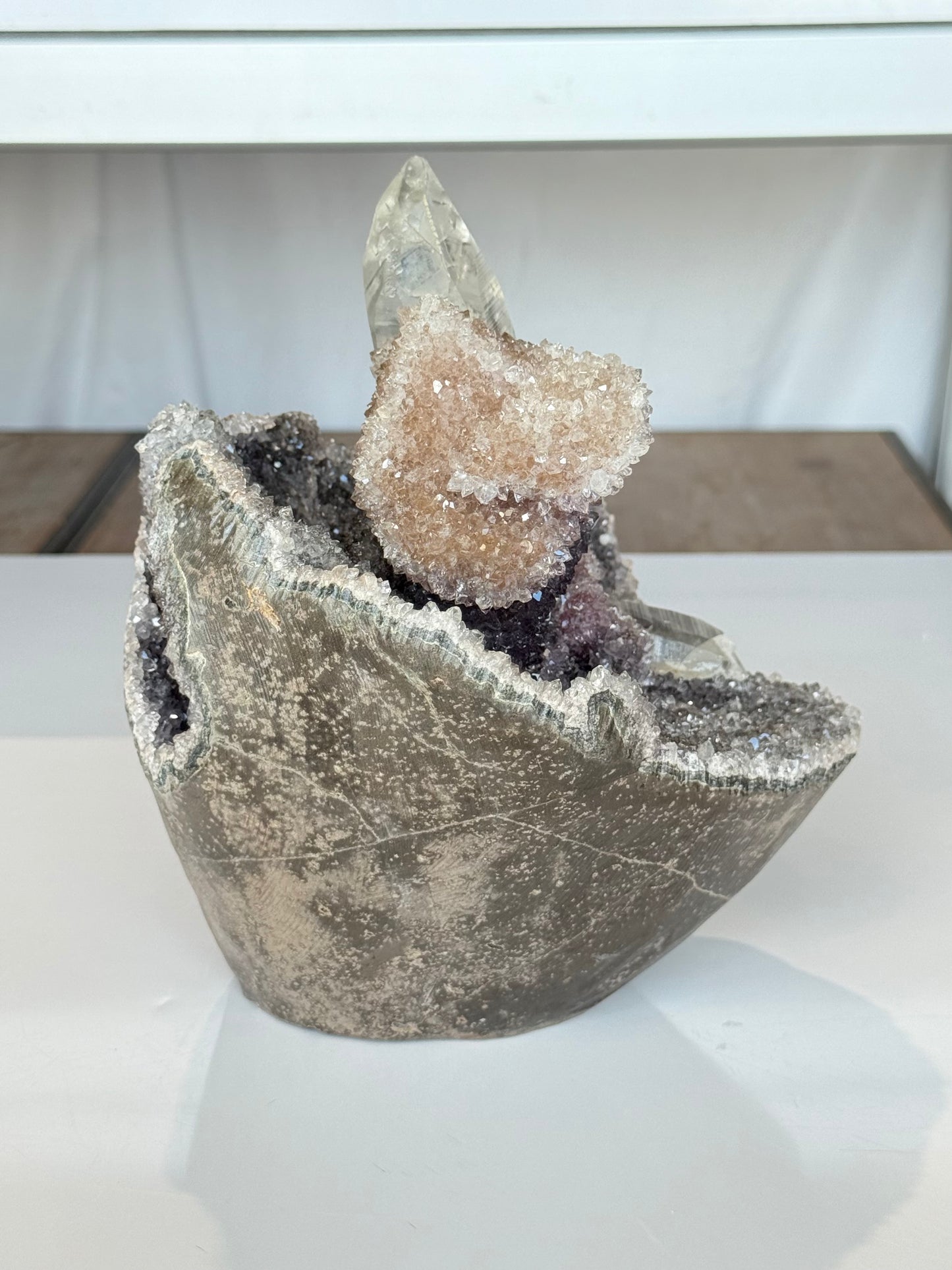 Green, purple pink, Black Amethyst with Lemurian Phantom Quartz Inoculations