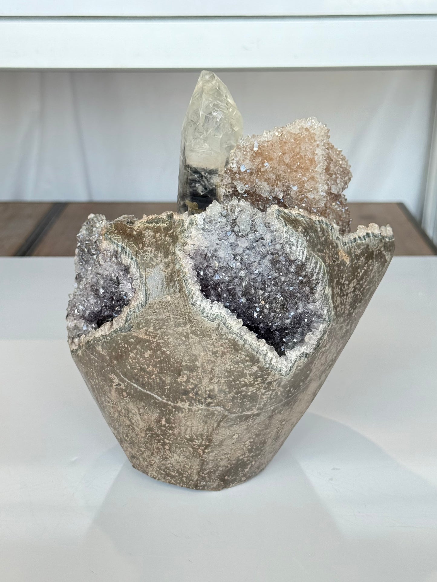 Green, purple pink, Black Amethyst with Lemurian Phantom Quartz Inoculations