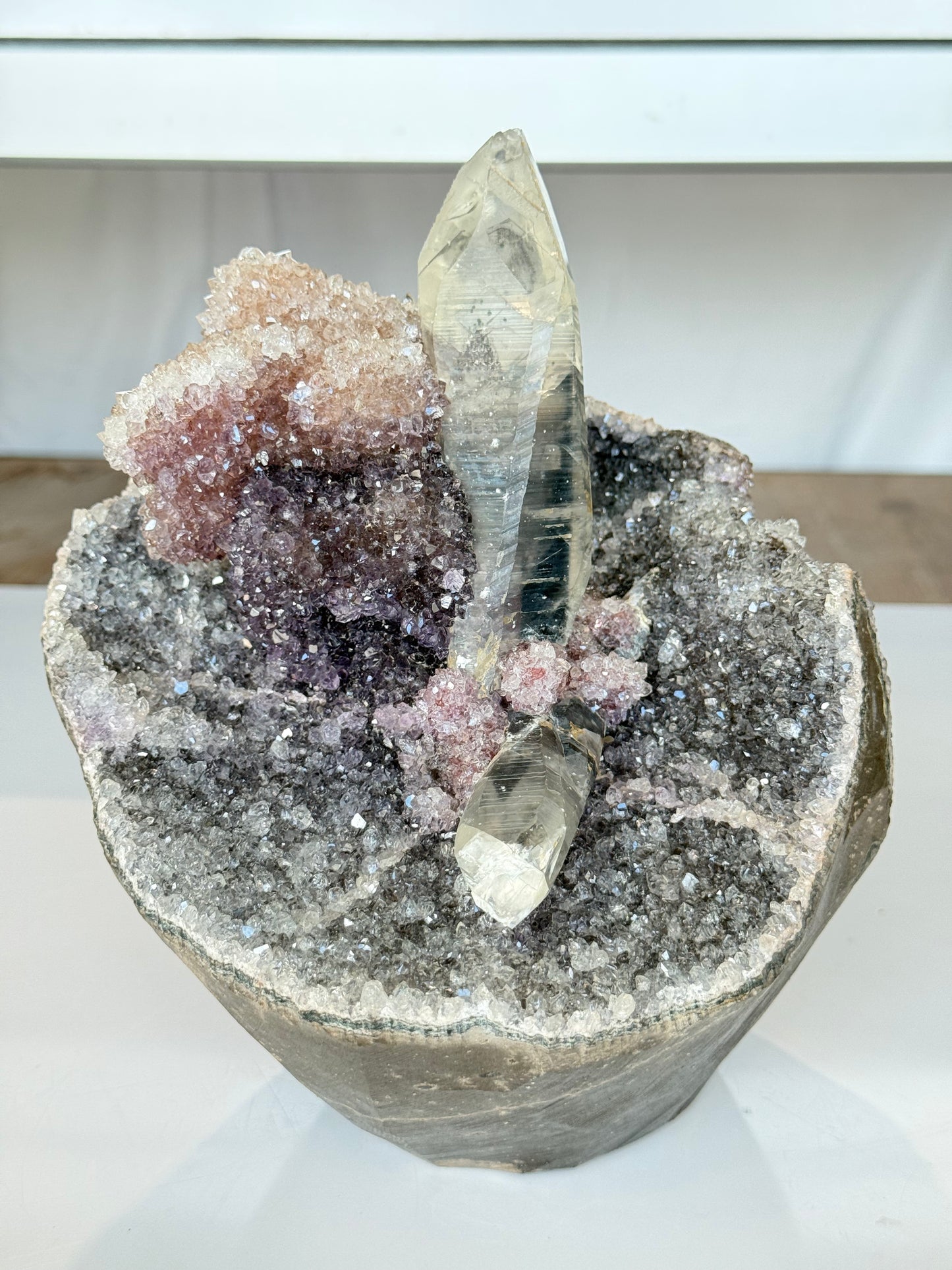 Green, purple pink, Black Amethyst with Lemurian Phantom Quartz Inoculations