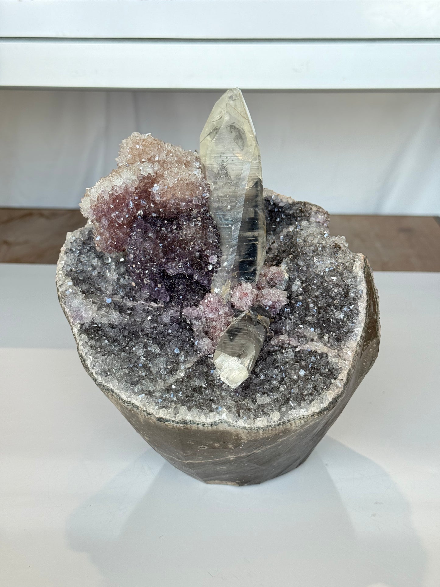 Green, purple pink, Black Amethyst with Lemurian Phantom Quartz Inoculations
