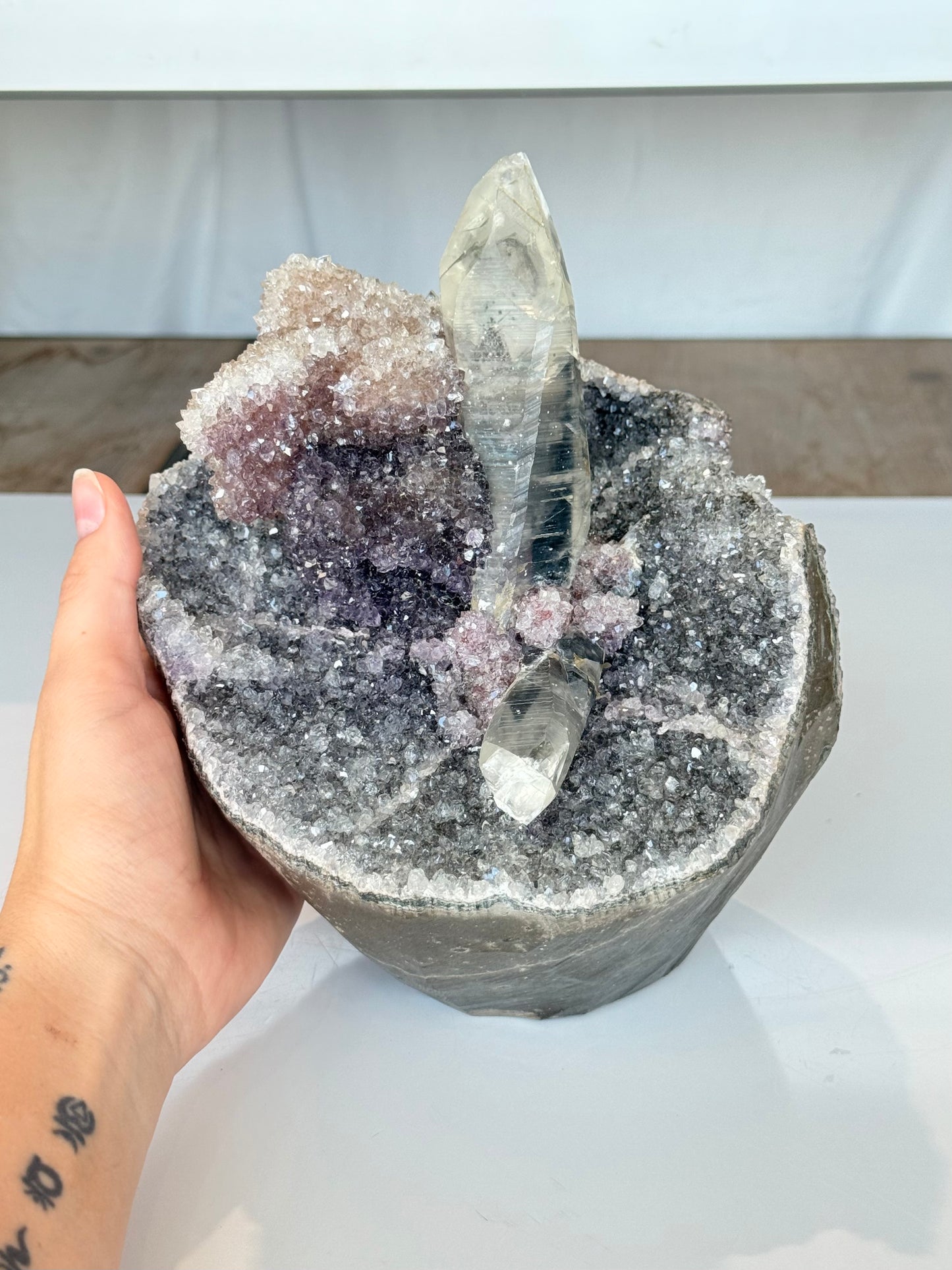 Green, purple pink, Black Amethyst with Lemurian Phantom Quartz Inoculations
