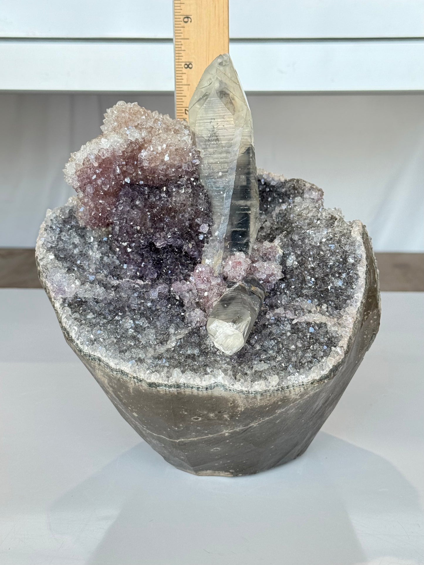Green, purple pink, Black Amethyst with Lemurian Phantom Quartz Inoculations