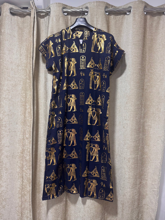 Vestido Egipcio de Algodón Egipcio – Azul Marino/Egyptian Cotton Dress – Navy Blue
