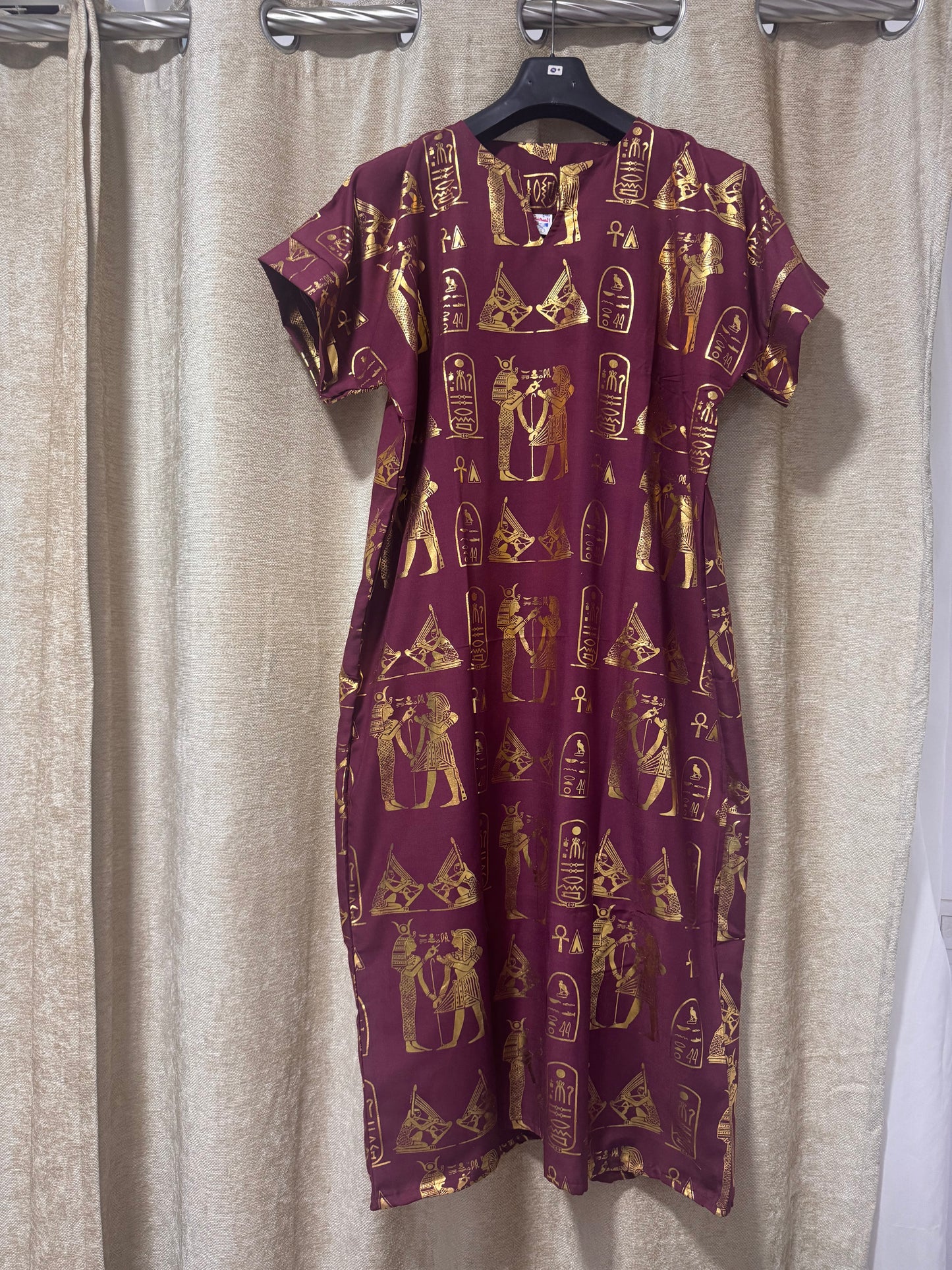 Vestido Egipcio de Algodón /Egyptian Cotton Dress-Burgundy