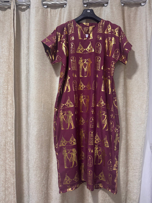 Vestido Egipcio de Algodón /Egyptian Cotton Dress-Burgundy