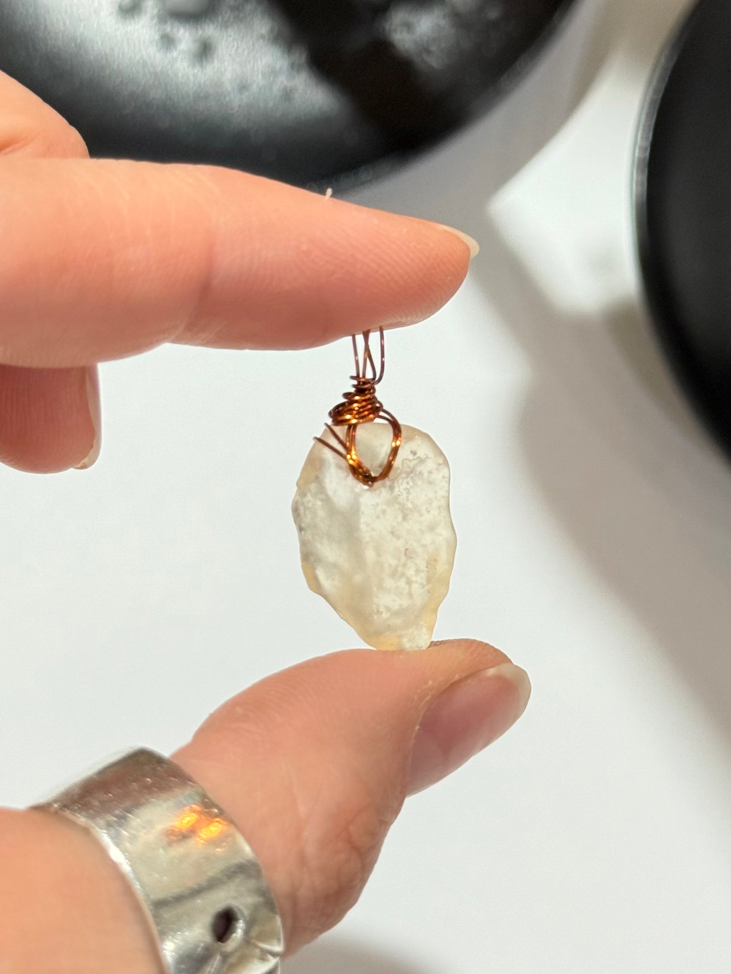 Libyan Dessert Glass ( Copper Wire ) Pendant