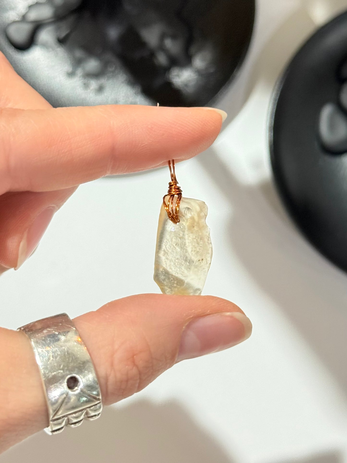 Libyan Dessert Glass ( Copper Wire ) Pendant