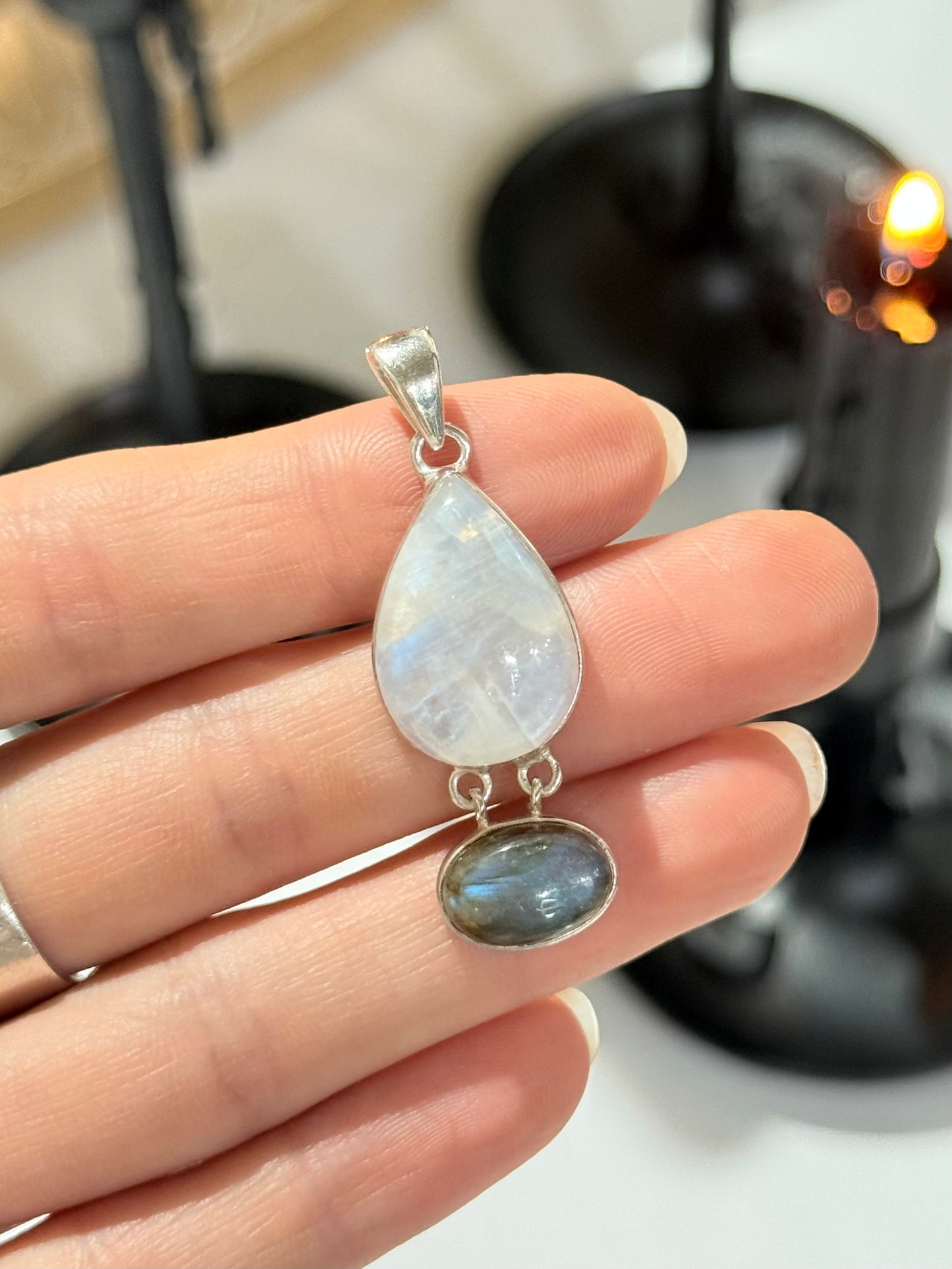 Rainbow Moonstone and Labradorite Pendant ( Silver 925 )
